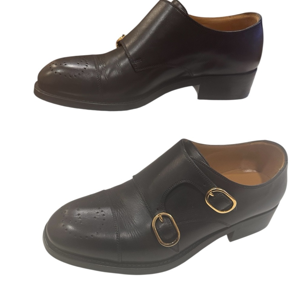 Gucci Black Leather Monk Strap Oxfords